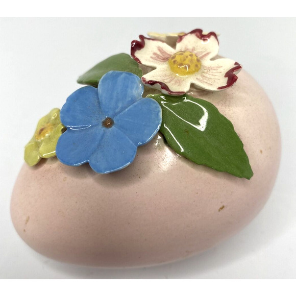 Vintage Unique Ceramic Pink Egg with 3D Flower Applique SKU PB188-2 - Picture 2 of 4